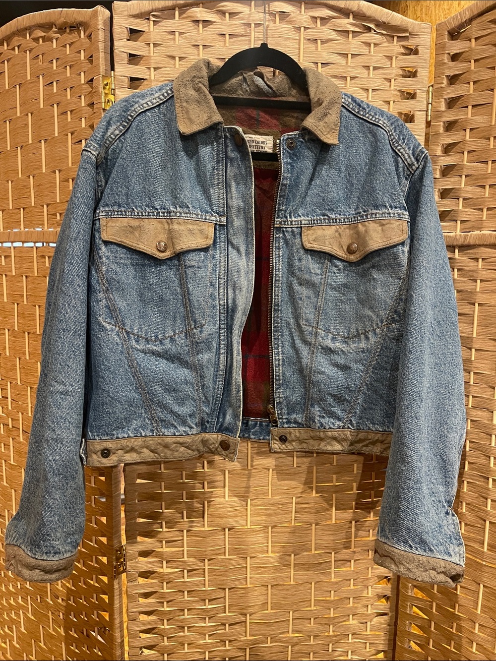 Vintage blanket plaidUnited Colors Of Benetton Jean jacket made in Italy